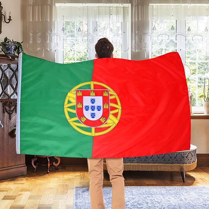 AhfuLife Portugal Flag 3x5 Ft, Portuguese Flag Large Portugal National Flags for Outside - Double Side with Brass Eyelets for Olympic Party Decorations, Bar Garden Street Decoration Indoor Outdoor