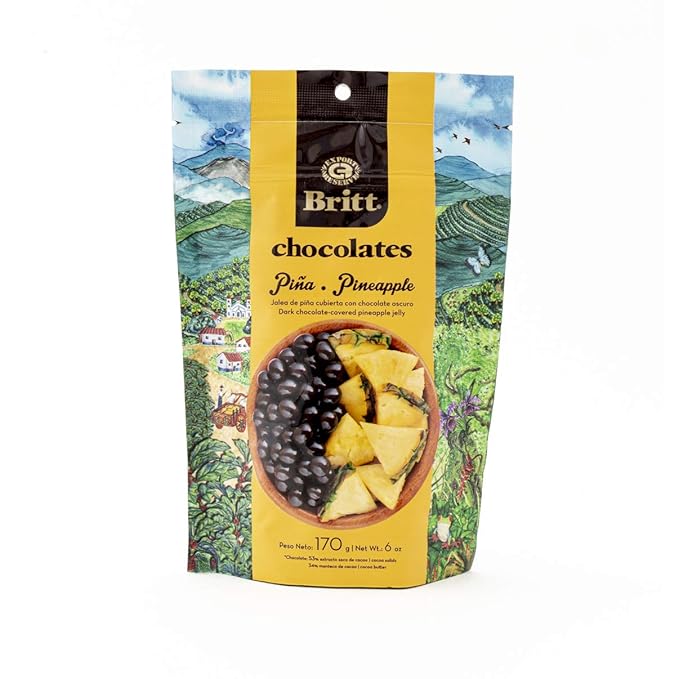 Cafe Britt® Chocolates Dark Chocolate-covered Tropical Fruit(4 Pack)(Guava, Coconut, Passion Fruit, Pineapple) (6 oz) Gourmet Dark Chocolate, Gluten Free,No Artificial Ingredients,No Trans Fat