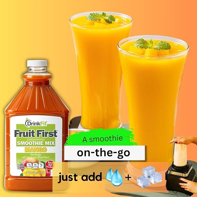 DrinkFit Fruit Smoothie | Real Fruit Puree, Low Sugar, Gluten:Free & Non:GMO, Mango Smoothie Mix : Makes 32 Smoothies, 64 Fl Oz (Mango)