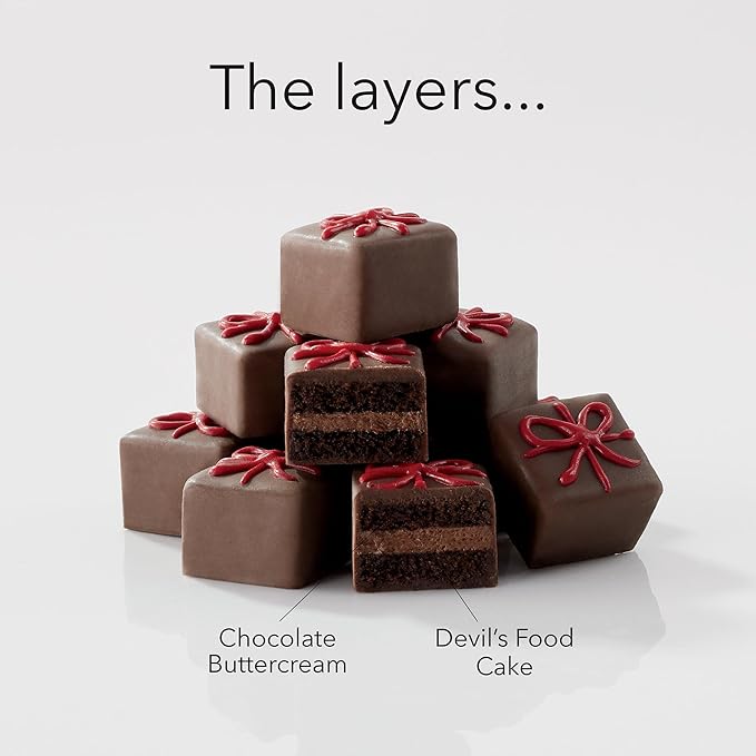 The Swiss Colony Happy Holidays Petits Fours Cakes – Gourmet Cake Assortment with Chocolate, Layer Cakes, and Jam – Christmas Dessert Gift – (Pack of 36)