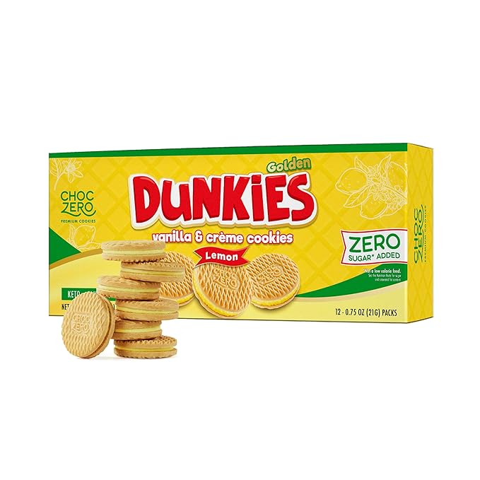 ChocZero Lemon Dunkies – Sugar Free Lemon Sandwich Cookies, Keto Friendly, Gluten Free, High Fiber, Low Net Carb – 9oz Box