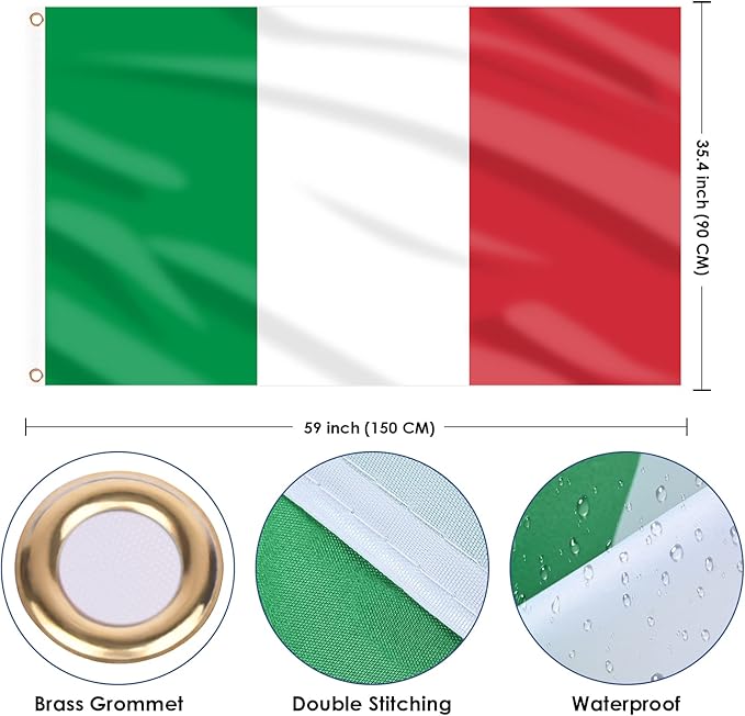 AhfuLife 2 Pcs Italy Flag 3x5 Ft, Large Italian National Flag for Outside - Double Side with Brass Eyelets for Olympic Party Decorations, Bar Garden Street Decoration Indoor Outdoor