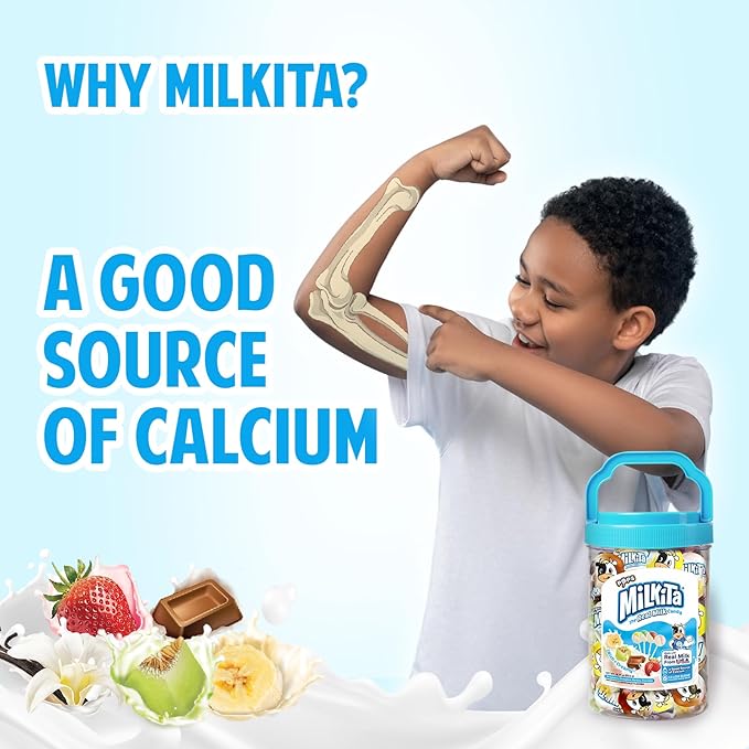 Milkita The Real Milk Candy Lollipop Jar – Low-Sugar, Assorted Healthy Sweets with Real Milk for Kids & Adults – Fat Free & Gluten Free Candy with Calcium for Everyday Indulgence (45 Count Jar)