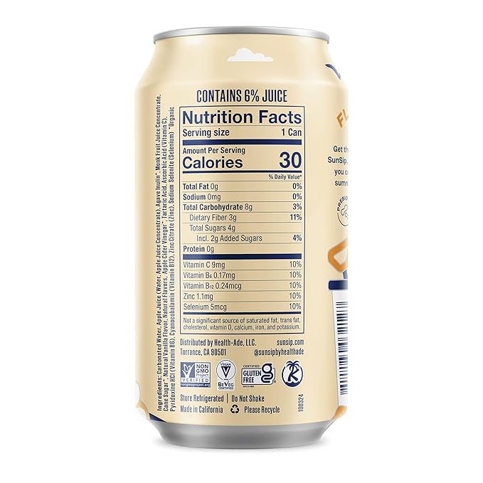SunSip Prebiotic Soda by Health-Ade, Gut-Healthy Beverage, Soda Swap, Vitamins & Minerals, Naturally Sweetened with 4g of Sugar, Cream Soda, 11.5 oz (12 Pack)