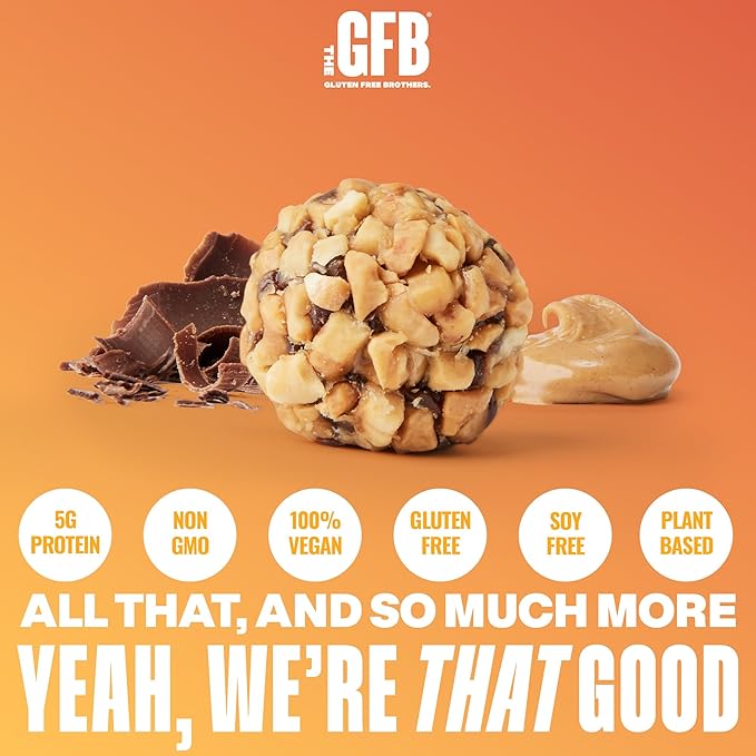 The Gluten Free Brothers Dark Chocolate Peanut Butter Bites - Gluten Free Protein Balls – Non GMO, Soy Free, Vegan – Snack Size Plant Based Protein Energy Balls, 4 oz (4 Count)