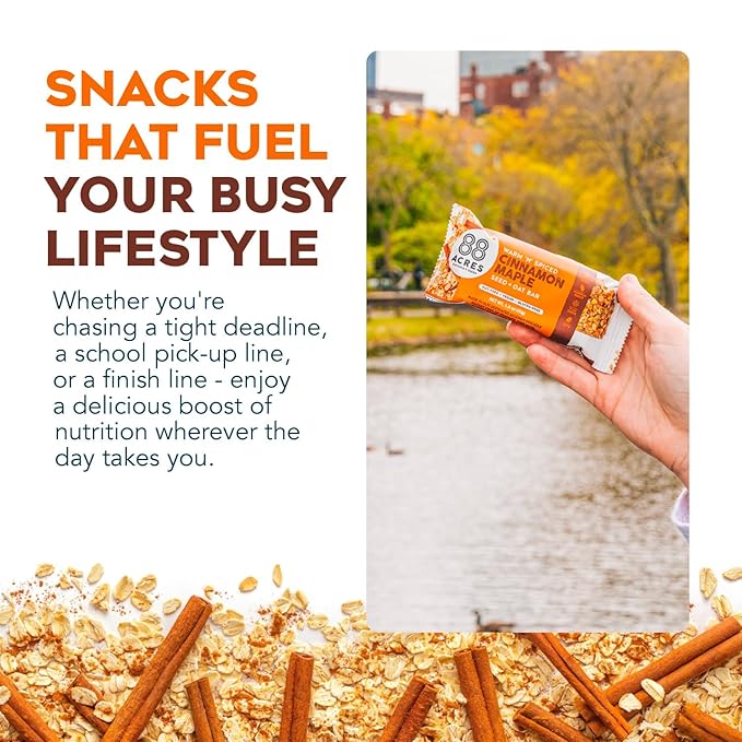 88 Acres Granola Bars | Gluten Free, Nut-Free Oat and Seed Snack Bar | Vegan & Non GMO | 6 Pack (Cinnamon Maple)