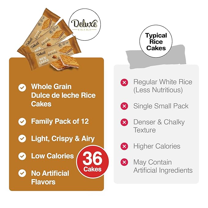 Deluxe & Bla Bla Thin and Crispy Dulce De Leche Coated Rice Cakes, Kosher Certified Dairy, Gluten Free, Nuts Free Snack (Pack of 3, dulce de leche)