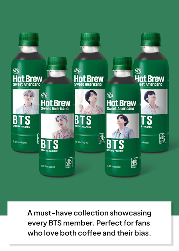 Korean Food HY Hot Brew Coffee Sweet Americano, Ready-to-Drink Bottled Coffee, 11.8 fl oz (350 mL) x 24 Bottles, B.T.S Special Package