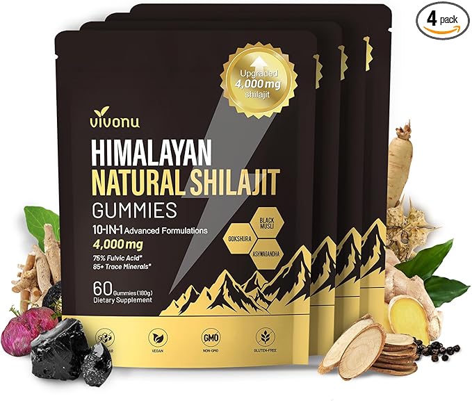 Shilajit Gummies, Shilajit for Men & Women | 4000mg High Potency 10-in-1 Formula with Pure Himalayan Shilajit, Ashwagandha, and 75% Fulvic Acid | Sugar-Free Vegan, 85+ Trace Minerals
