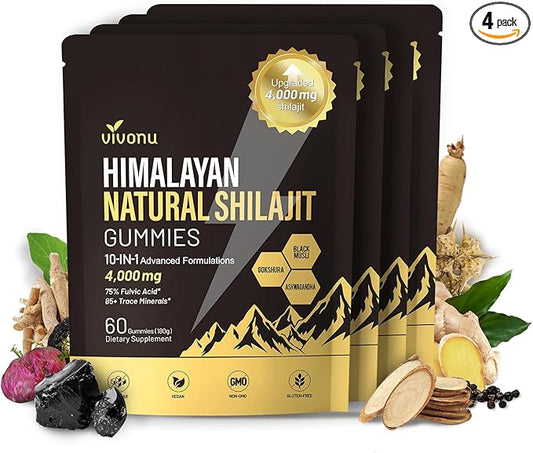 Shilajit Gummies, Shilajit for Men & Women | 4000mg High Potency 10-in-1 Formula with Pure Himalayan Shilajit, Ashwagandha, and 75% Fulvic Acid | Sugar-Free Vegan, 85+ Trace Minerals