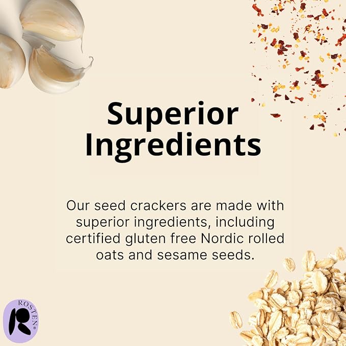 ROSTEN SeedBoost Seed Crackers (16 Pack) Garlic Chili Flavor - Vegan, Non-GMO, Gluten Free (2.5oz Each)