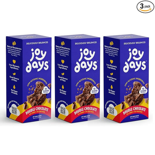 Joydays Double Chocolate Cookies, Low Sugar, Protein & Fiber Snack, 5g Fiber & 4g Protein Per Serving, Soft-Baked, Blood Sugar Friendly, Dietitian & Chef Crafted Healthy Snack, 3-Pack