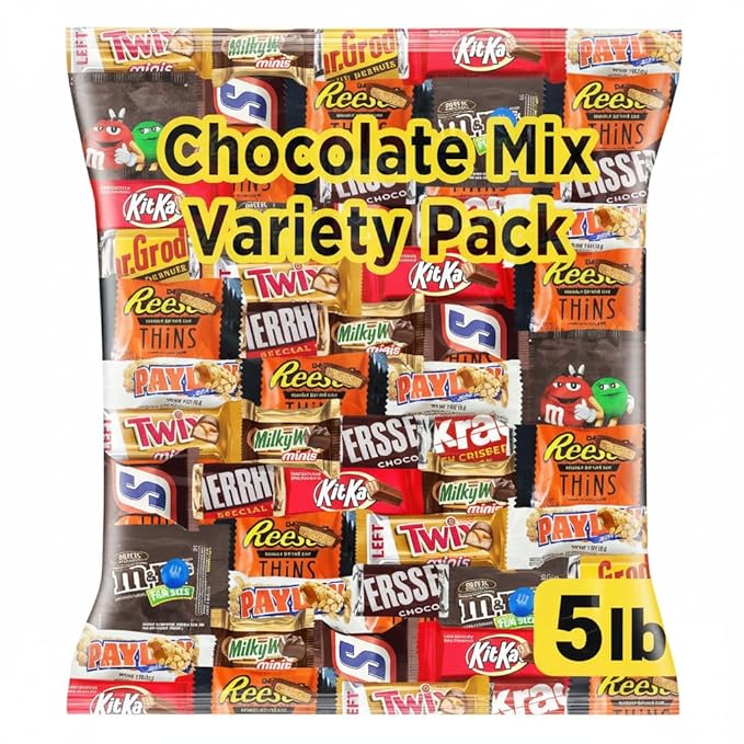 Chocolate Assorted Bulk Candy Variety Pack 5lb - Mini Chocolate Bars, Milk & Dark Chocolate Mix - Individually Wrapped Bulk Candy for Office Snacks, Party Favors and Bags
