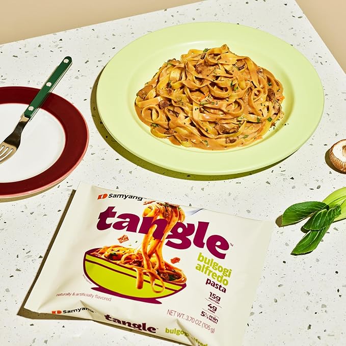 Samyang Tangle Bulgogi Alfredo Pasta | Instant Pasta | Mukbang | 15g of Protein | Fettuccine | 4g of Fiber | Chick Pea based | Easy Prep | Convenient | 4 Pack