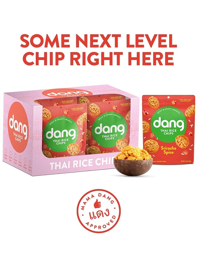 DANG Sticky Rice Chips | Sriracha Spice | 12 Pack | Vegan, Gluten Free, Non Gmo Rice Crisps, Healthy Snacks Made With Whole Foods | 3.5 Oz Bags