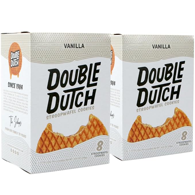 Double Dutch Stroopwafel Cookies – 2 Pack – 16 Waffles – Caramel, Blueberry, Vanilla, Chocolate Salted Caramel (16 Count, Vanilla)