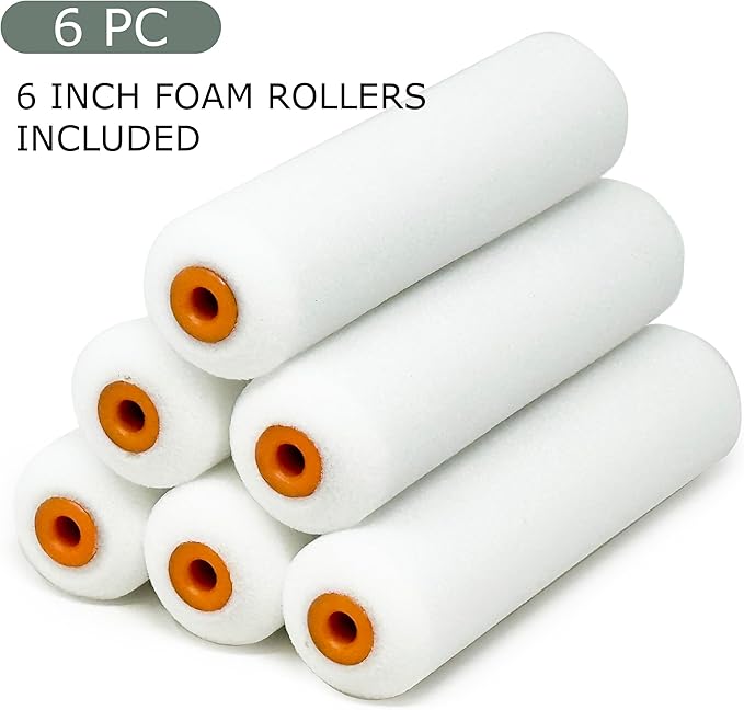 Allgala Foam Rollers, 6 Pack 6 inch Shedless Mini Foam Sponge Paint Roller Cover for Trim Wall Funiture Doors Cupboard Cabinets Doors