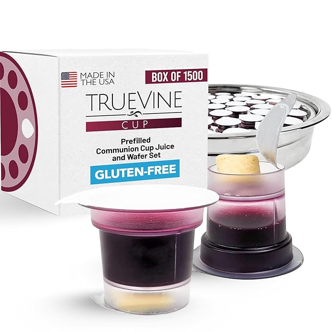 TrueVine Top & Bottom Communion Cups and Wafer Set - Prefilled Cups with Gluten Free Bread & Grape Juice - Carefully Packaged & Easy to Open, Ideal First Communion (1500 Count)
