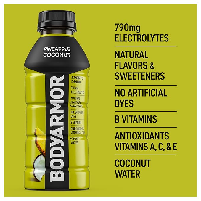 BODYARMOR Sports Drink, Pineapple Coconut, Electrolyte Drink Hydration, 16 Fl Oz Bottles (12 Pack), Flavored Coconut Water with B Vitamins & Antioxidants