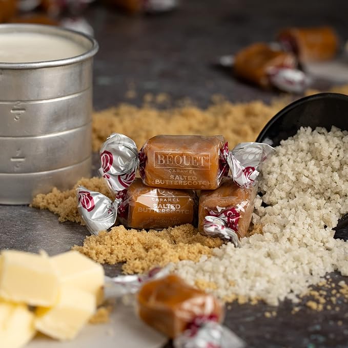 Béquet Caramel - Salted Butterscotch Gourmet Candy - Candy Individually Wrapped - Gourmet Sea Salt Candy - Made in Montana - Kosher (Star D) and Gluten Free - 8oz Gift Bag