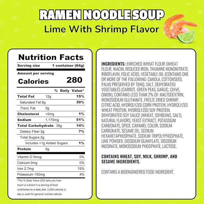 Maruchan Instant Lunch Ramen Noodles, Lime Flavor with Shrimp – Japanese-Style Instant Noodle Soup, Quick & Easy Meal – 2.25 Oz Cup, Pack of 12