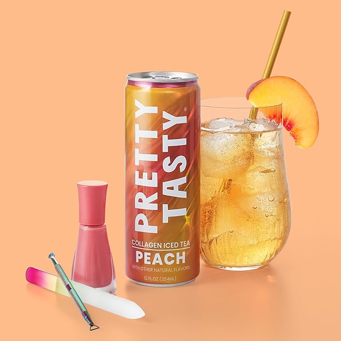 Pretty Tasty Radiance Collagen Tea - Beauty and Wellness - 10g Collagen Peptides Mix - (12 Pack) Peach