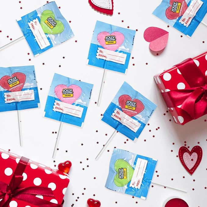 Heart Shaped Joly Ranchers Lollipops Assorted Fruity Flavors - Individually Wrapped JollyRanchar Lollipops Suckers Bulk in Sealed Bags for Friends, Kids, Party Favors (40 Count)
