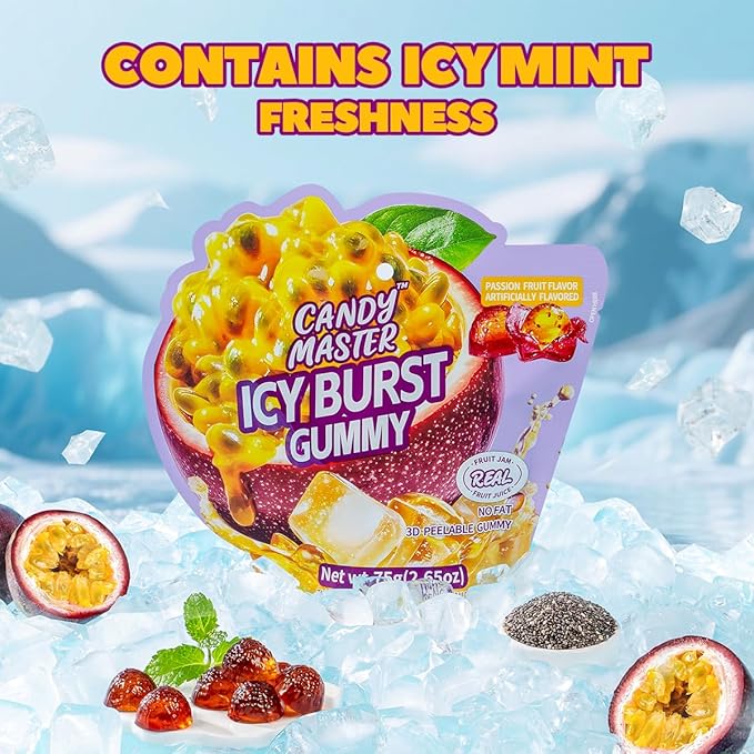 Candy Master Peelable Fruit Gummies – Passionfruit Flavors 3 Packs, 6 Flavors Fun to Peel, Chewy Texture, Halal-Certified