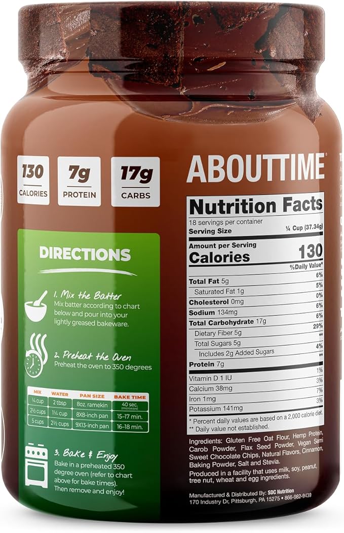 About Time Vegan Protein Brownie Mix 1.5lb - Gluten Free, Dairy Free, Soy Free, 7 Grams of Protein, 5 Grams of Fiber, Healthy Snack
