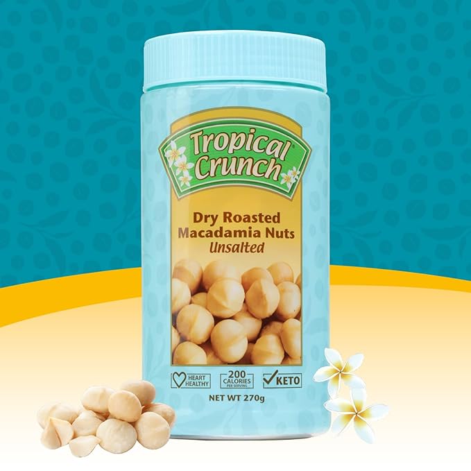 Tropical Crunch Unsalted Macadamia – Oven-Baked Natural Snack, Vegan, Gluten-Free, Keto-Friendly, 1oz Single Pack