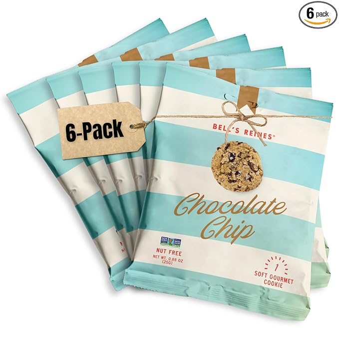 Bell's Reines Chocolate Chip Cookies With Sea Salt, Soft Gourmet Small Batch, Healthy Snacks, Bakery Fresh Single Snack Packs, 6-Pack