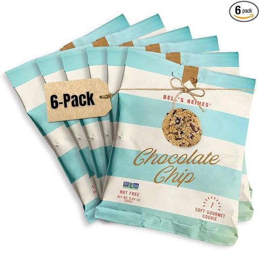 Bell's Reines Chocolate Chip Cookies With Sea Salt, Soft Gourmet Small Batch, Healthy Snacks, Bakery Fresh Single Snack Packs, 6-Pack