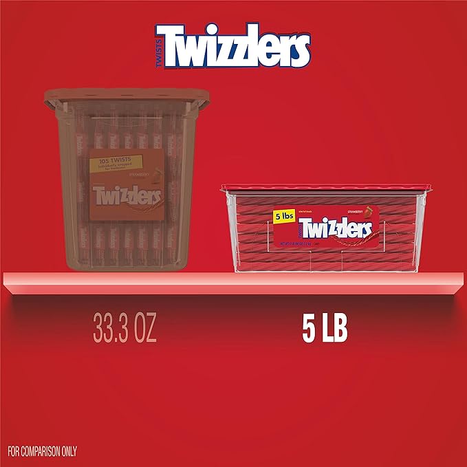 TWIZZLERS Twists Strawberry Flavored Licorice Style, Chewy Holiday Candy Tub, 5 lb