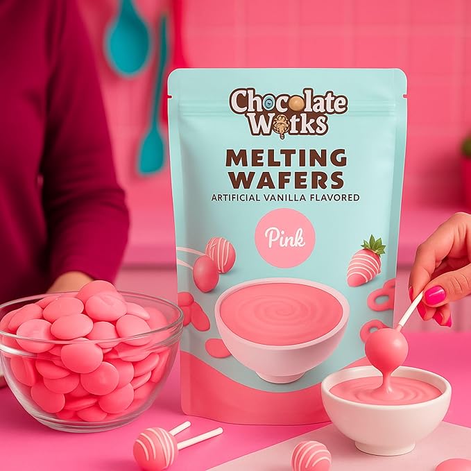 Chocolate Works Pink Melting Chocolate Wafers, 1lb (Pack of 1)