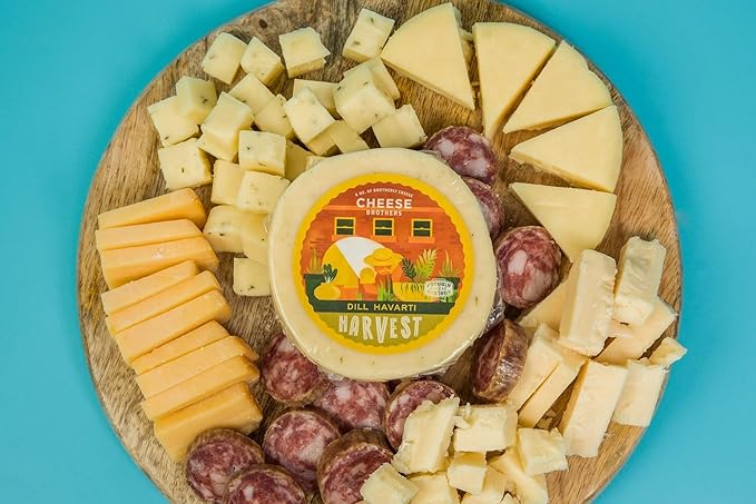 Cheese Bros. Charcuterie Gift Box | Fresh from Wisconsin | Includes Dill Havarti, Fratello, Smoked Gouda, Alpine Adelheid, 8 Year Aged Cheddar, Summer Sausage and Jam | Great Food Gifting Idea