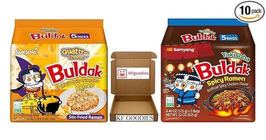 KF GOODIES Korean Ramen Variety Pack Gift Box (10 Count) – Spicy Buldak Noodle Assortment for Birthdays, College Care Packages, Office Snacks, and Gift Baskets