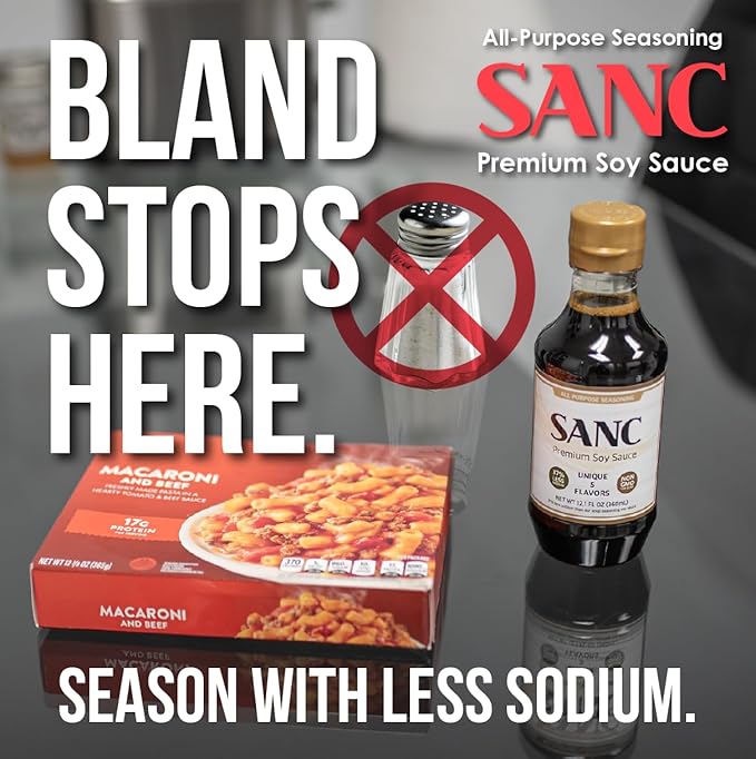 SANC All Purpose Korean Soy Sauce, 12.2 Fl Oz (Pack of 3) – Less-Sodium Salt Substitute, NON-GMO Bean, No Artificial Additives, Naturally Brewed Soy Sauce with Music Fermentation