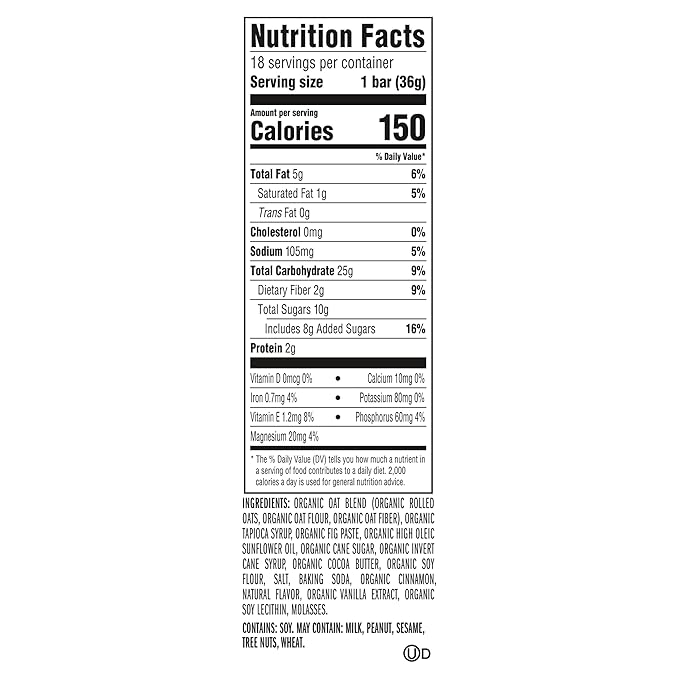 Zbar - Iced Oatmeal Cookie - Soft-Baked Energy Snack Bars - Non-GMO - 12g Whole Grains - USDA Organic Granola Bars (18 Pack)