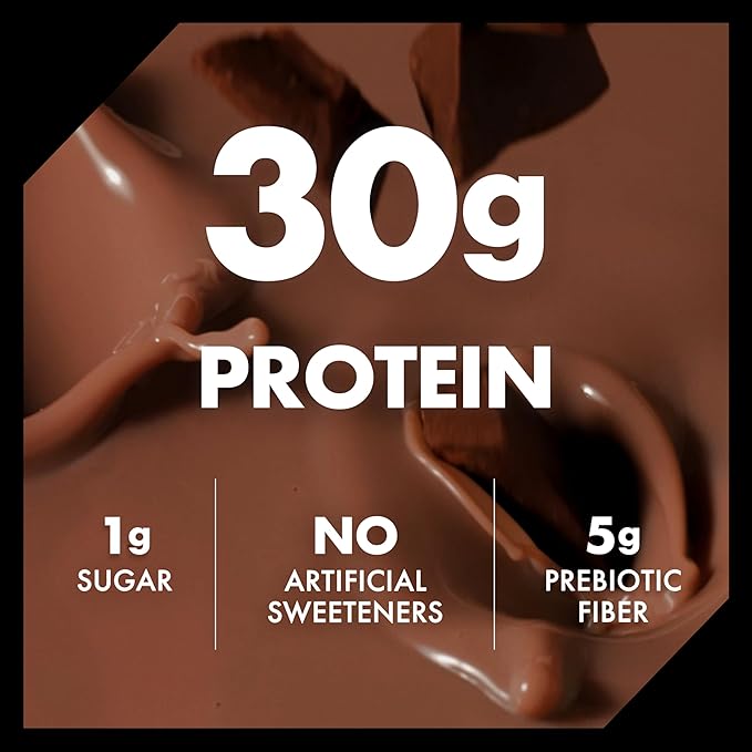 Oikos Protein Shake, Chocolate, 30g High Protein Drinks, Shelf Stable, Ready to Drink, 5g Prebiotic Fiber, 12 fl oz Bottle, 4 Count