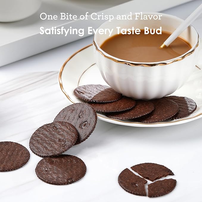 Vloong Thin Crackers Cocoa & Chocolate Flavor, Chocolate Wafer Cookies, Crispy Cookie Thins with No Artificial Flavors, Individually Wrapped Office Snack, 1.65'' Diameter (1 Pack, 6.3 Ounce)