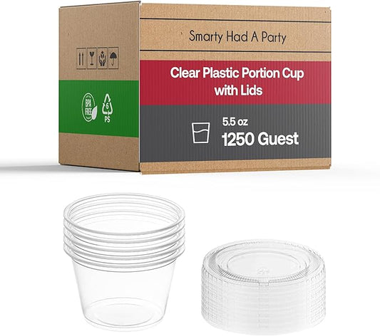 Smarty Had A Party Plastic Portion Cups with Lids 5.5 oz, 1250 Sets Clear Disposable Portion Cups for Food Service, Catering, Takeout & Portion Control