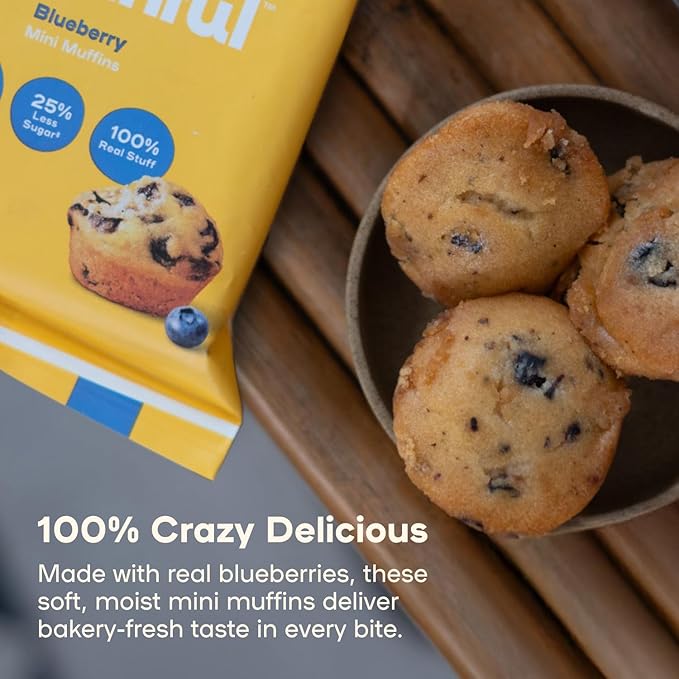 Muffinful Triple Blueberry Mini Muffins – Bakery Fresh Bite-Sized Treats – 60 Muffins Total (15 Packs of 4) – Less Sugar, Nothing Artificial, Individually Wrapped