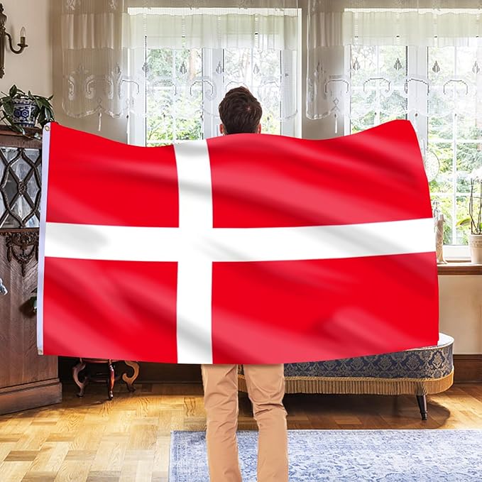 AhfuLife Denmark Flag 3x5 Ft, Large Denmark National Flags for Outside - Double Side with Brass Eyelets for World Cup Olympic Party Decorations, Bar Garden Street Decoration Indoor Outdoor