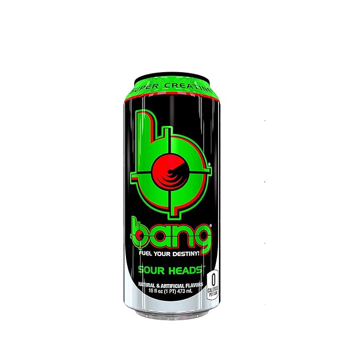 Bang Energy Sour Heads, Sugar-Free Energy Drink, 16-Ounce | Pack of 12