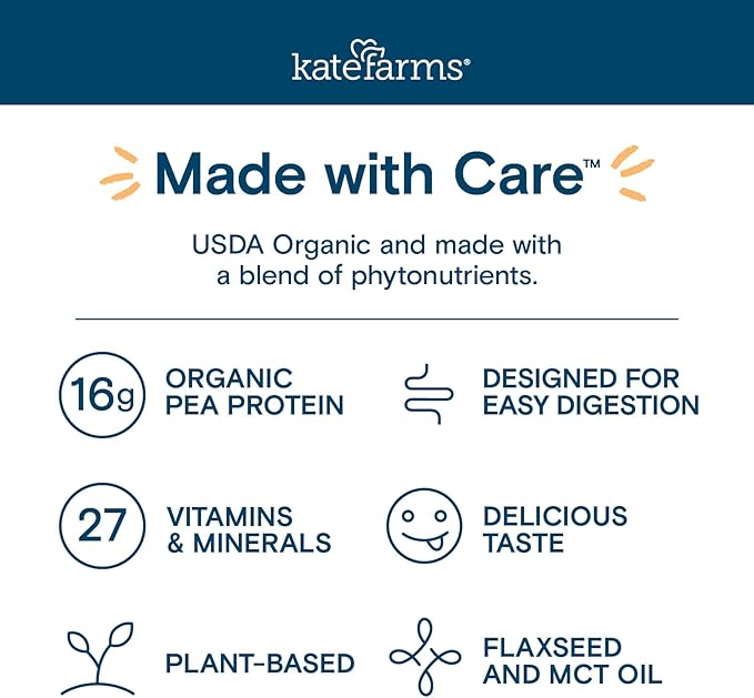 KATE FARMS Organic 1.0 Vanilla Nutrition Shake, 16g protein, 27 Vitamins and Minerals, Meal Replacement Shake 11 oz (12 Pack)