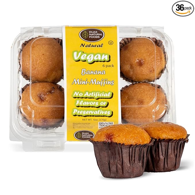 DIJAS Natural Foods Plant-Based 36-Vegan Mini Muffins ONLY $0.97-oz! Natural and Preservative Free Ingredients, Delicious Snack and Breakfast (36 Muffins) (Banana)