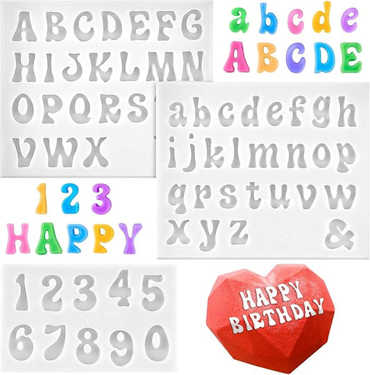 CLUEWR 3 PCS Silicone Letter Molds, Non-Stick Number and Letter Fondant Molds for Chocolate, Candy, Cake Decoration, Cupcake Topper
