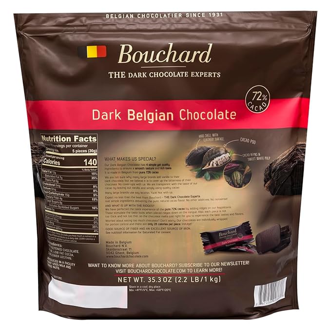 Bouchard Belgian Dark Chocolate Napolitains (72% Cacao) 35.3 OZ (2.2 LB/1KG)