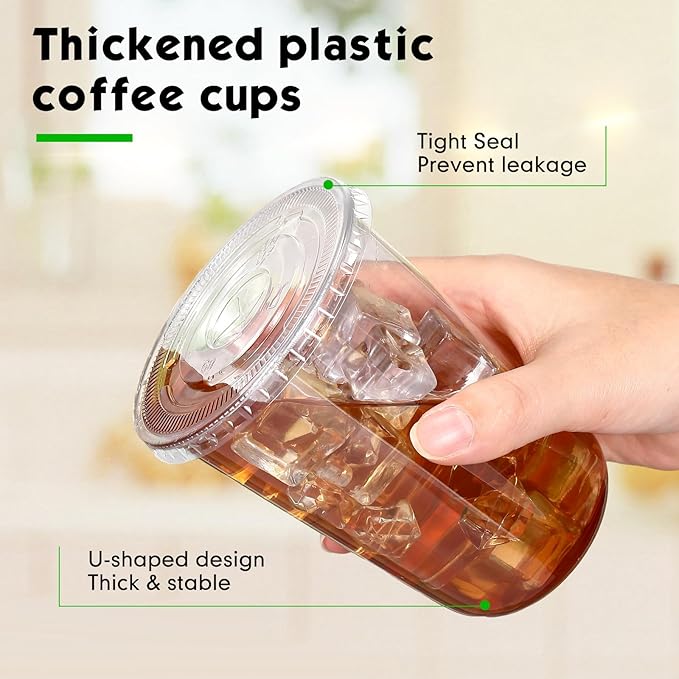 Ziliny 50 Sets Clear Plastic Cups with Lids and Straws, Disposable Iced Coffee Cups Drinking PET for Cold Drinks, Juice, Smoothie, Coffee Shops, Party, Christmas(Clear,16 oz)