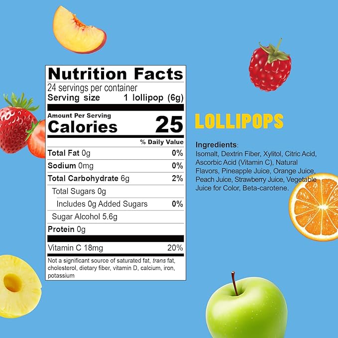 DC24 DAILY CARE Lollipops, Sugar free Suckers, Rich in Vitamin C Pops, Anti Cavity, Natural Fruit Assorted Flavors 24 Lollipops for Kids, Allergy Friendly, Gluten Free, Non-GMO, 5 OZ